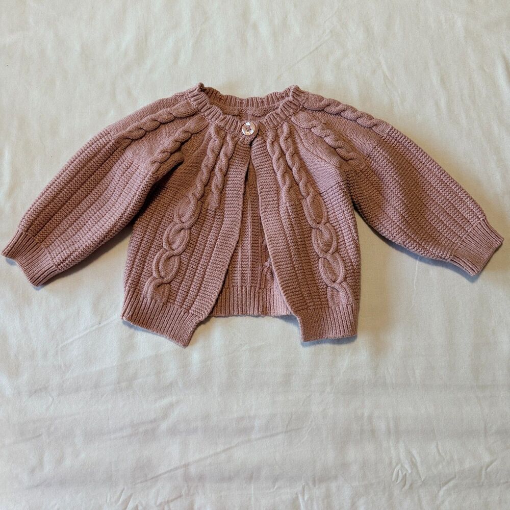 So Dorable Baby Girl Pink Cable Knit Cardigan Sweater 6-12M Single Button Top